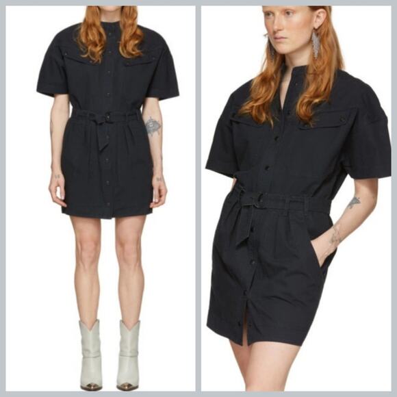 Isabel Marant Etoile Black Utility Zolina Dress Belted Multi Pockets Mini Dress - Picture 1 of 16